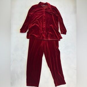 🏆Caribou New York Red Velvet Lounge Set Womens Large Button Up Top Pants Holiday